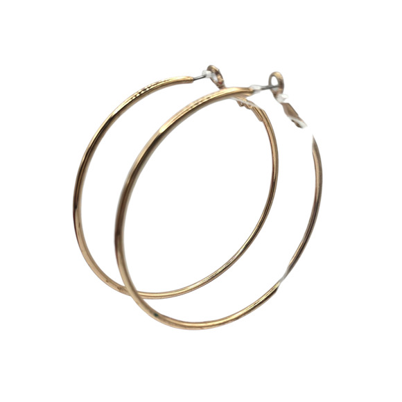 Large Gold Tone Hoop Earrings 2.5 Inch Round Thin Wire Classic SKU 2407 - Picture 1 of 4
